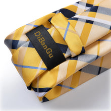 Load image into Gallery viewer, 2023 New Classic Yellow Striped Plaid Silk Ties For Men Handkerchief Cufflinks Brooch Pin Wedding Accessories Men Gift Dropship
