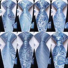 Load image into Gallery viewer, Light Blue Paisley Striped Silk Ties For Men Handkerchief Cufflinks Wedding Accessories Neck Tie Set Gift For Men DiBanGu
