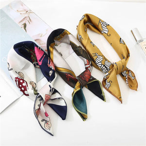 50*50cm Satin Silk Scarf Fashion Women Neck Scarf Print Square Flight Attendants Handkerchief Rings Lady Hair Scarf