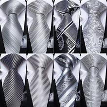 Load image into Gallery viewer, Gray Striped Paisley Silk Ties For Men Wedding Accessories Men&#39;s 8cm Neck Tie Pocket Square Cufflinks Gift For Men DiBanGu
