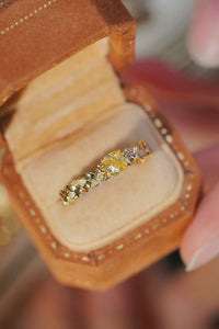 KUGG 18K Yellow Gold Rings Fashion Wheat Design Real Natural Yellow Diamond Engagement Ring for Square Shape Wedding Jewelry