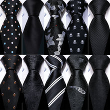 Load image into Gallery viewer, Business Black Silk Ties For Men Classic Solid High Quality Woven Pocket Square Cufflinks Sets Party Formal Designer Barry.Wang
