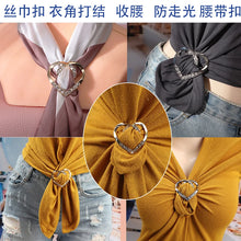 Load image into Gallery viewer, T-shirt Heart Scarf Brooches Crystal Silk Scarf Buckle Brooch Shawl Ring Clip Scarves Fastener Knotted Button Pin Accessories
