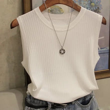 Load image into Gallery viewer, Knitted Vests Women Top O-neck Solid Tank Blusas Mujer De Moda Spring Summer New Fashion Female Sleeveless Casual Thin Tops 4588
