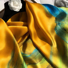 Load image into Gallery viewer, BYSIFA Yellow Green Scarves Bufandas Female Scarfs Shawl Fashion Elegant Satin Square Scarves Fall Winter Brand Silk Scarf Hijab
