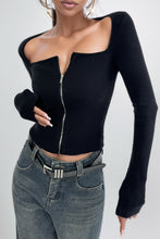 Load image into Gallery viewer, Double off-Shoulder Square Collar Zipper Short Knitwear
