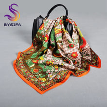 Load image into Gallery viewer, BYSIFA Letters Silk Scarf Shawl Spring Fall Fashion Square Coffee Orange Scarves Foulard Winter Women Headscarves Accessories
