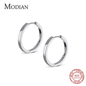 Modian Solid 925 Sterling Silver 2CM Smooth Minimalist Simple Ear Pave Setting Stud Earrings for Women Fine Party Jewelry