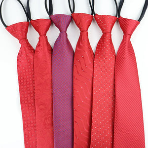 2023 New 8cm Width Pre-tied Zipper Neck Tie Striped Polka Dots Neckties For Men Corbatas Gravata Slim Suits Jacquard Cravat Tie