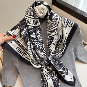 90*90cm Square Silk Scarf Women Luxury Brand Print Scarves Satin Shawl Wrap Hijab Female Headband Bandana Foulard Neckerchief