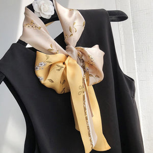 100% Natural Silk Scarf Women Printed Real Silk Long Ribbon Decoration Neckerchief Ladies Bandana Hair Scarf  Femme Headscarf