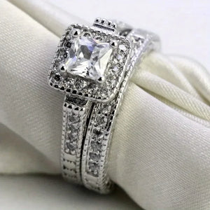 A pair of exquisite and elegant ring sets - Cubic Zirconia Engagement Ring and Fashion Ring, perfect for size 6 fingers