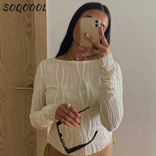 Load image into Gallery viewer, Ruched Long Sleeve T-shirts Women Crop Top Y2K Clothes 2023 Autumn Casual White Skinny Black Basic Tee Corset Pulovers T Shirt
