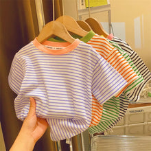 Load image into Gallery viewer, Children&#39;s Short-Sleeved Boys Girls 2024 Summer New Striped T-Shirt Baby Thin Section Half-Sleeved Bottoming Shirt Casual Wear
