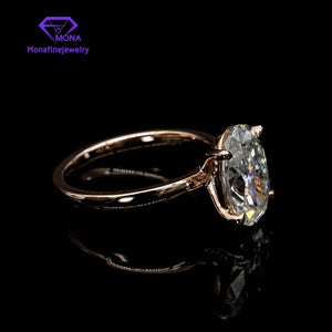 18K Yellow Gold Moissanite 2 Carats Oval Hybird Cut 7*9mm Egg Shape Diamond Jewelry Engagement Ring