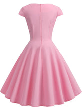 Load image into Gallery viewer, Pink Summer Dress Women V Neck Big Swing Vintage Dress Robe Femme Elegant Retro pin up Party Office Midi Dresses
