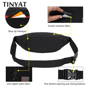 TINYAT New Men Casual Waist Pack Bag Brand Canvas Shoulder Fanny Packs Women Belt Bag Pouch For Money Phone Black Bum Hip Bag