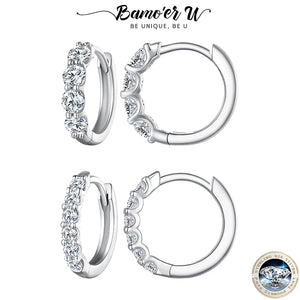 Bamoer U Moissanite Earrings 925 Sterling Silver Ear Buckle Sparking Round Hoop Wedding Jewelry Gift for Women 3.5mm D Color