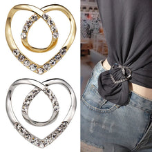 Load image into Gallery viewer, T-shirt Heart Scarf Brooches Crystal Silk Scarf Buckle Brooch Shawl Ring Clip Scarves Fastener Knotted Button Pin Accessories
