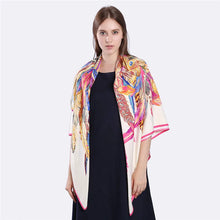 Load image into Gallery viewer, LESIDA Silk Scarf Women Large Shawls Feather Print Stoles Square Bandana Luxury Brand Kerchief Scarves Female Foulard 1306
