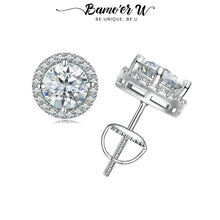 Load image into Gallery viewer, Bamoer U 0.5/1CT Moissanite Halo Earrings 925 Sterling Silver 4 Prongs Ear Stud Round Cut for Women Engagement Gift Fine Jewelry
