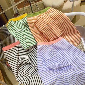 Children's Short-Sleeved Boys Girls 2024 Summer New Striped T-Shirt Baby Thin Section Half-Sleeved Bottoming Shirt Casual Wear