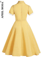 Load image into Gallery viewer, French Robe Femme Summer Dress Plaid Print Blue Yellow Vintage Rockabilly Jurken 40s 50s Retro Swing Pinup Women Hepburn Vestido

