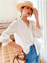 Load image into Gallery viewer, Jastie 2022 Spring Summer Ruffled Embroidery Blouses V-Neck Long-sleeve French Blouse V-neck Boho White Lady Shirts Blusas
