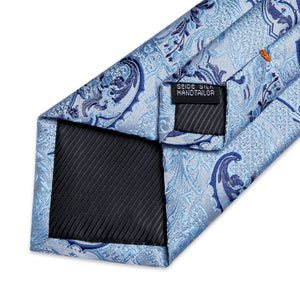 Light Blue Paisley Striped Silk Ties For Men Handkerchief Cufflinks Wedding Accessories Neck Tie Set Gift For Men DiBanGu