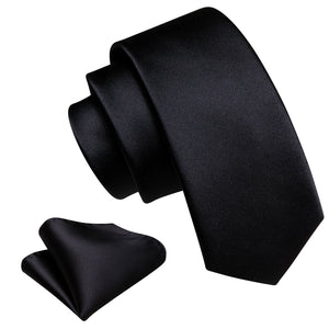 Business Black Silk Ties For Men Classic Solid High Quality Woven Pocket Square Cufflinks Sets Party Formal Designer Barry.Wang