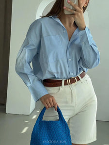 Garaouy Spring Women Single Breasted Blouses Vintage Lapel Collar Long Sleeve Office Lady Female Shirt Chic Pocket Top Blusas