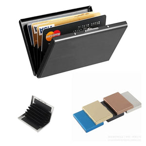 Fashion Aluminum Antimagnetic Card Holder Women Men Metal Cowhide Credit Card Business Card Holders Organizer Purse Wallet