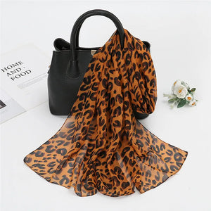 Spain Fashion Sexy Leopard Floral Patchwork Chiffon Silk Scarf Shawl Lady High Quality Wrap Beach Cover-ups Hijab Snood 150*50Cm