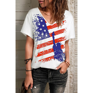 Clearance Special Offer Fashion Thin Short-Sleeved T-shirt Female American Flag Print Summer Pullover round Neck Half-Sleeve Top