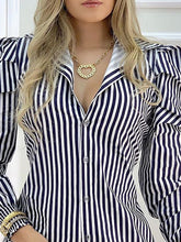 Load image into Gallery viewer, Striped Button Design Puffed Sleeve Shirt Dress Women Casual Work Dress
