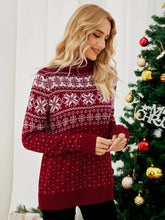 Load image into Gallery viewer, Women s Christmas Snowflake Knitted Sweater Long Sleeve High-neck Print Christmas Pullover Knitwear
