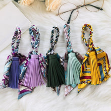 Load image into Gallery viewer, Hand-woven Silk Scarf Car Keychain Accessories Luxury Design PU Tassel Handbag Pendant Fashion Brand Tassels Key Chain for Women
