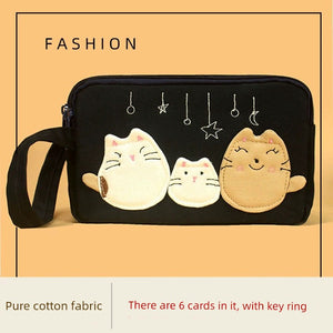 ALCAT Built-in 6-Card Key Ring Integrated Pure Cotton Embroidery Three-Layer Clutch Bag Wallet Mobile Phone Neutral