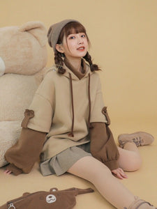 Harajuku Bear Hooded Sweatshirt Women Korean Kawaii Long Sleeve Oversized Hoodies Sweet Y2K Warm Winter Anime Hoodie