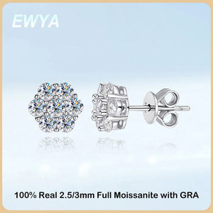 EWYA 925 Sterling Silver Moissanite Stud Earrings 1.4ct 7 Stones Flower Women Earring For Party Engagement Fine Jewelry Earings