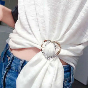 T-shirt Heart Scarf Brooches Crystal Silk Scarf Buckle Brooch Shawl Ring Clip Scarves Fastener Knotted Button Pin Accessories