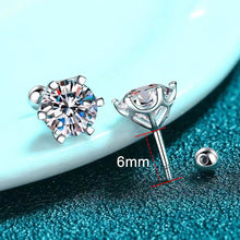 Load image into Gallery viewer, KNOBSPIN Moissanite Stud Earrings 18K White Gold Plated Sterling Silver D VVS1 Round Cut Lab Diamond Screw Ear Studs For Women
