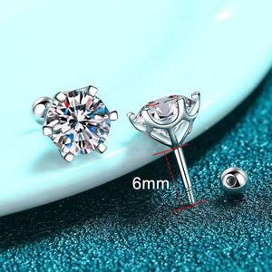 KNOBSPIN Moissanite Stud Earrings 18K White Gold Plated Sterling Silver D VVS1 Round Cut Lab Diamond Screw Ear Studs For Women