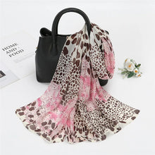 Load image into Gallery viewer, Spain Fashion Sexy Leopard Floral Patchwork Chiffon Silk Scarf Shawl Lady High Quality Wrap Beach Cover-ups Hijab Snood 150*50Cm
