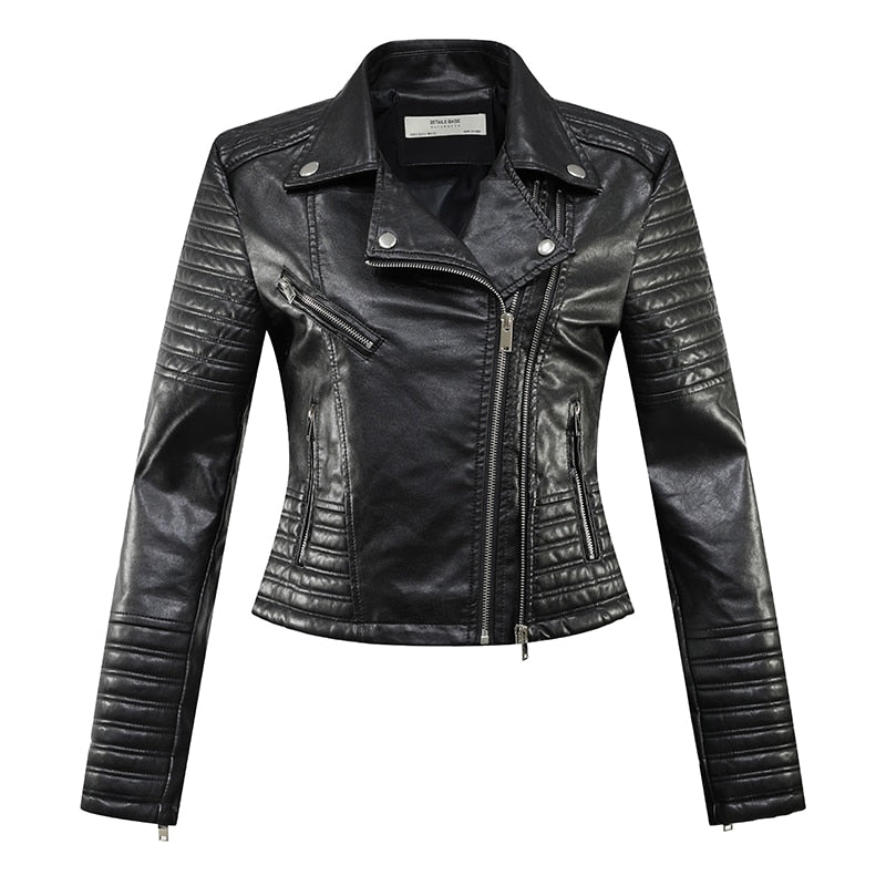 2023 New Fashion Women Autumn Winter Motorcycle Faux Leather Jackets Lady Long Sleeve Biker White PU Punk Streetwear Black Coats