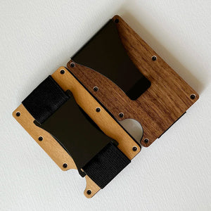 Real Wood Card Holder Tarjeteros Billetera Cartera Tarjetero Hombre Credit Card Wallet Clip Strap Style Rfid Carteira Slim