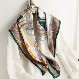 90*90cm Square Silk Scarf Women Luxury Brand Print Scarves Satin Shawl Wrap Hijab Female Headband Bandana Foulard Neckerchief