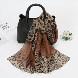 Spain Fashion Sexy Leopard Floral Patchwork Chiffon Silk Scarf Shawl Lady High Quality Wrap Beach Cover-ups Hijab Snood 150*50Cm