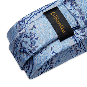 Light Blue Paisley Striped Silk Ties For Men Handkerchief Cufflinks Wedding Accessories Neck Tie Set Gift For Men DiBanGu