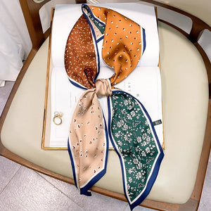 2024 Luxury Striped Print Silk Scarf Women Double Small Scarf Tying Hair Band Female Spring Narrow Long Scarfs Ladies